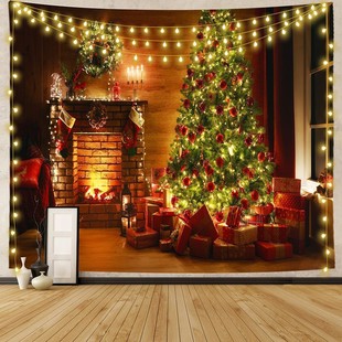 饰挂毯节日氛围场景布置装 扮挂布墙布壁饰圣诞节布景 壁炉圣诞装