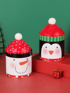 卡通糖果包装 盒圆形可爱糖果罐小铁盒儿童圣诞礼品盒收纳盒空盒子