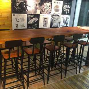 实木吧台桌简约靠墙铁艺长条高脚桌酒吧桌咖啡厅桌椅奶茶店水吧台