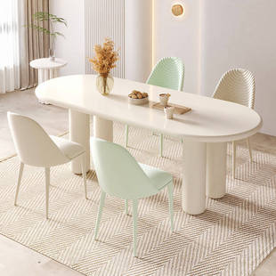 奶油风餐桌椅组合家用现代简约白色轻奢岩板餐桌法式 小户型吃饭桌
