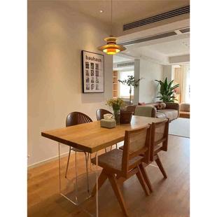 现代简约网红亚克力实木餐桌家用客厅创意轻奢书桌原木大板工作台