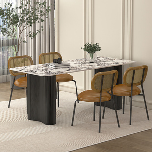 法式 岩板餐桌轻奢简约现代小户型饭桌家用长方形高端网红餐厅桌椅