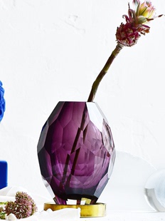 库尔贝多棱角超质感彩色玻璃花瓶花器样板房装 饰品摆件 新款