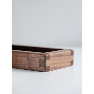 客厅茶桌软装 燕尾榫榫卯收纳盒 黑胡桃木实木盒子长条形复古风日式