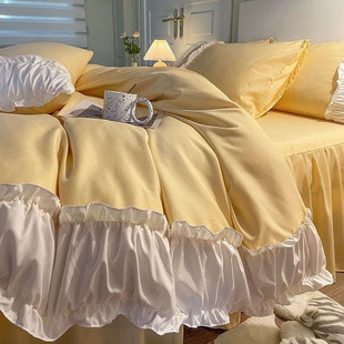 定制韩版 学生纯色三件套玉色少女心床裙四件套床上用品公主风床单