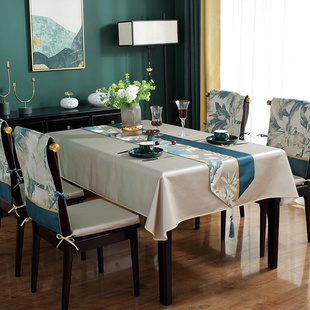 桌布餐桌椅套罩套装 高端桌旗木椅垫轻奢国风布艺高级感台布 新中式