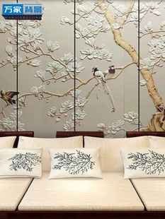 刺绣硬包背景墙客厅沙发卧室电视中式 背景酒店床头壁画简约现代