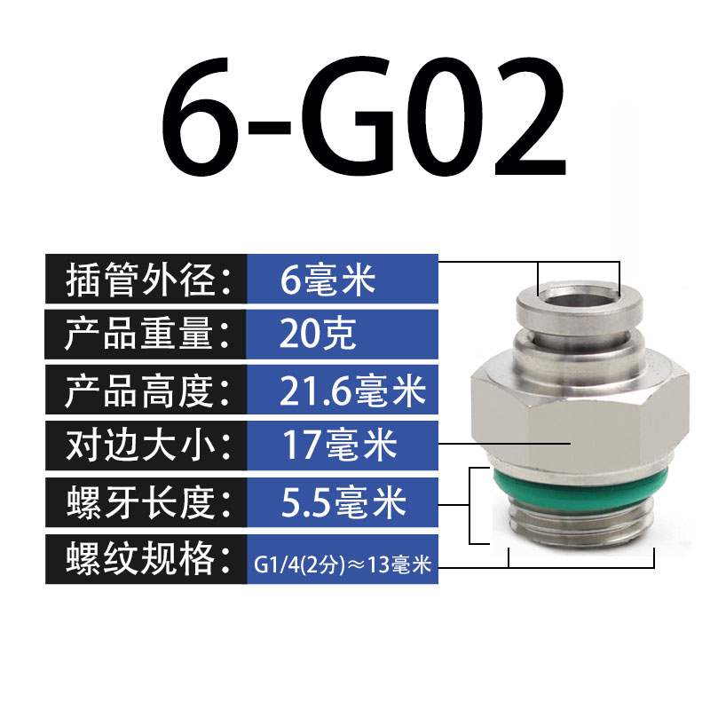 快速快插 g02软管气管 不锈钢g螺纹pc直通4 g01 气动接头