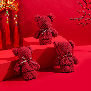 创意红色毛巾小熊伴手礼回礼结婚礼物实用婚庆用品开业小礼品