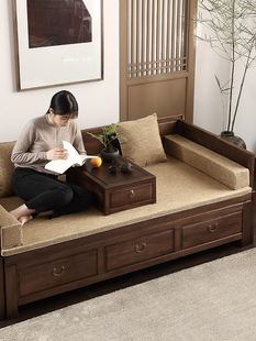 家具客厅胡桃木推拉款 罗汉床实木多功能两用沙发床小户 2023新中式