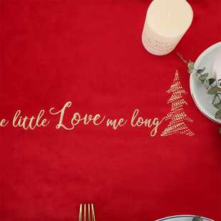 圣诞丝绒桌布桌旗 白色红色金线刺绣餐桌布 茶几台布北欧ins欧式