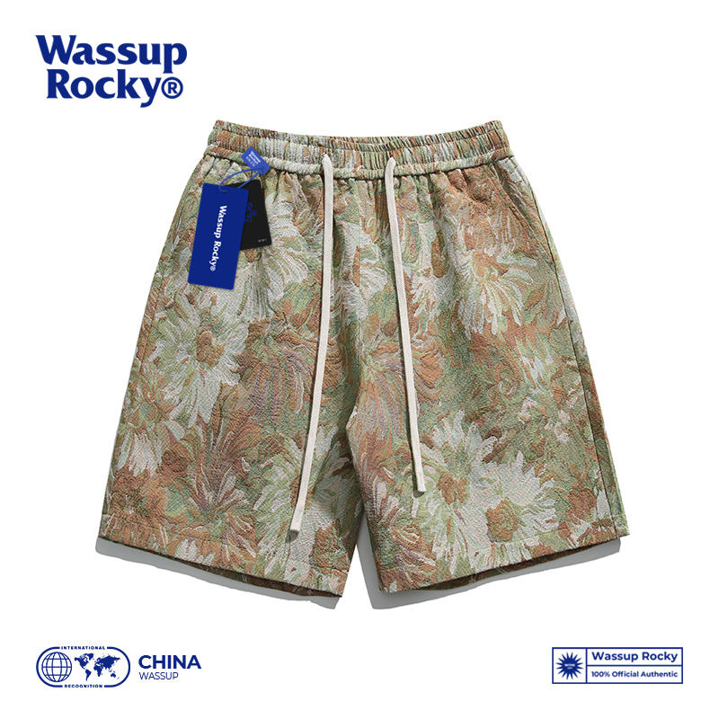 Wassup Rocky美式 潮牌沙滩裤 直筒夏威夷五分裤 男夏季 复古满印短裤