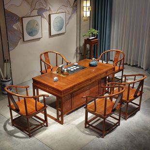 木茶桌椅组合定制n尼亚茶桌办公室梨印花新中式 实木茶桌 茶台套装