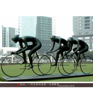 玻璃钢仿铜运动人物雕塑校园操场骑自行车运动主题铸铜人像定制做
