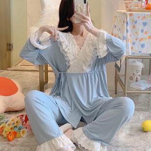 怀孕期莫代尔月子服女产后家居服纯棉和服哺乳孕妇睡衣产妇两件套