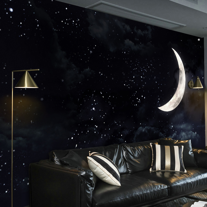 网红ins风北欧月亮月球星空挂布挂毯房间布置直播大号定制背景布