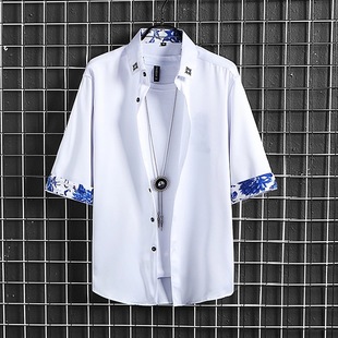 白衬衣修身 中袖 夏季 短袖 七分袖 男高级感痞帅韩版 男士 冰丝衬衫 寸衣