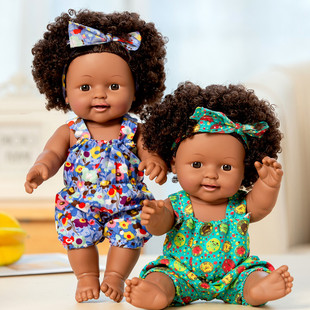 仿真娃娃玩具婴儿女孩小公主全软硅胶宝宝布洋娃娃黑人皮肤假娃娃