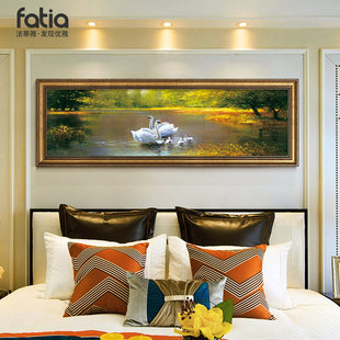 欧式 卧室装 饰画床头挂画客厅背景墙画房间壁画天鹅湖美式 复古油画