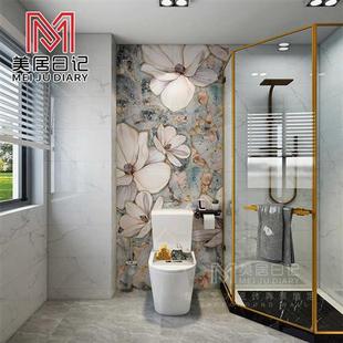 现代浴室卫生间花砖花片艺术瓷砖背景墙岩板带花墙砖植物拼图壁画