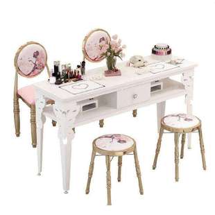 美甲桌牢固双人便宜粉色套桌长方形网红款 桌子桌椅套装 欧式 两人座