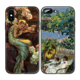 文艺复兴花园少女复古油画适用iPhone Max苹果15 14pro手机壳678plus