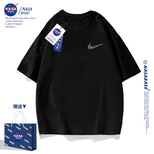 NASA联名黑色短袖 2024新款 短袖 夏季 纯棉宽松美式 小众衣服 潮牌爆款