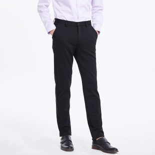 鲁泰时尚 宽松休闲裤 男士 修身 黑色西裤 垂感免烫 针织商务高弹力长裤