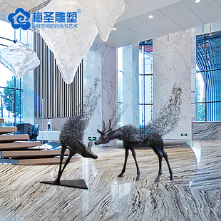 创意抽象动物鹿雕塑商业中心酒店大堂售楼处草坪大型落地过道摆件