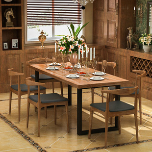 北欧长方形现代简约实木餐桌椅组合客厅饭桌食堂餐桌办公桌会议桌