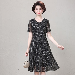 台湾纱中老年人女高贵弹力遮肚裙子 洋气时尚 夏季 妈妈装 连衣裙新款