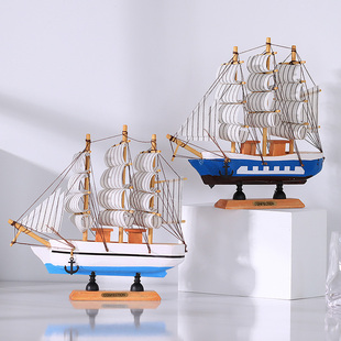 创意地中海木质帆船模型一帆风顺家居房间装 饰品摆件酒柜酒吧摆设