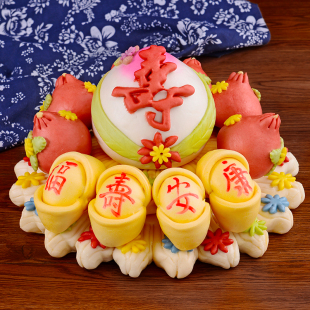 食节喜诞寿桃馒头生日老人胶东花饽饽上供祝寿馒头中式 蛋糕花馍馍