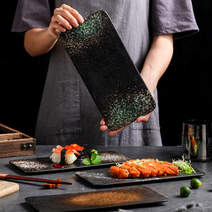 寿司盘家用陶瓷西餐盘创意长方形盘子日式 碟子菜盘餐具大号点心盘