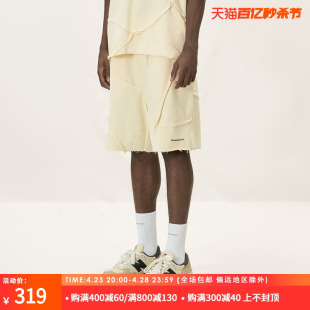 Randomevent夏季 男裤 扭曲格纹拼接短纯棉短卫裤 290g