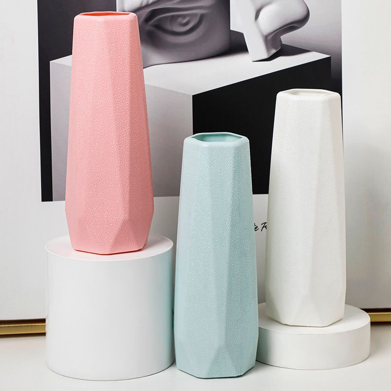 塑料花瓶创意北欧风菱形花瓶时尚 简约防摔仿瓷花瓶家居摆件花盆