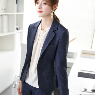 OFFIY Key气质新款 韩版 小西装 职业面试套装 外套女 青黑色正式