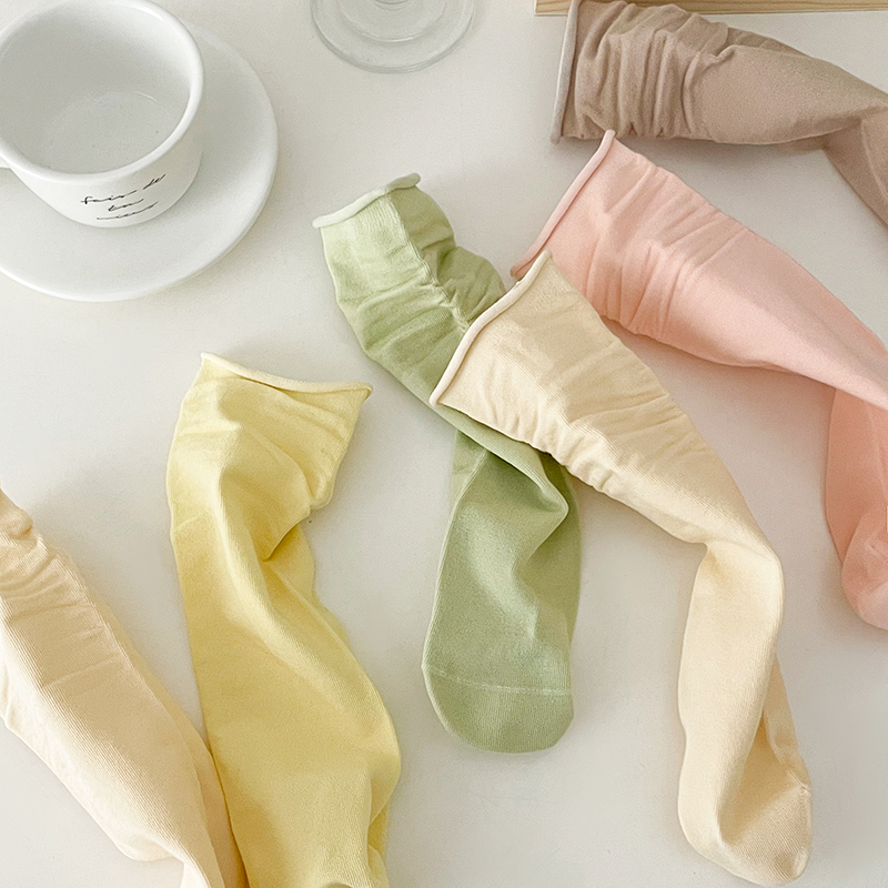 求掌柜 袜子女夏季 薄款 堆堆纯色百搭简约无骨纯棉吸汗透气中筒袜