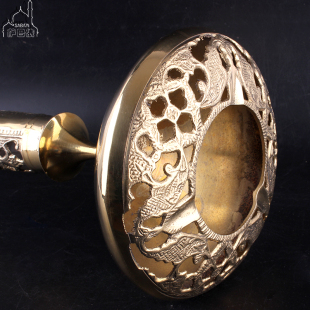定制巴基斯坦铜器仿古雕刻纯黄铜落地烟灰缸复古香薰炉铜制品家居