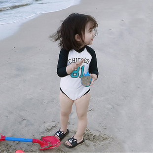 韩国新款 儿童婴儿泳衣连体女童泳装 可爱宝宝长袖 保守小童速干防晒