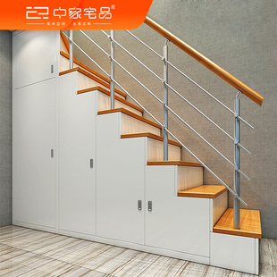 楼梯柜子实木踏步一体斜角阁楼衣柜定做直梯鞋 柜家具 整体定制复式
