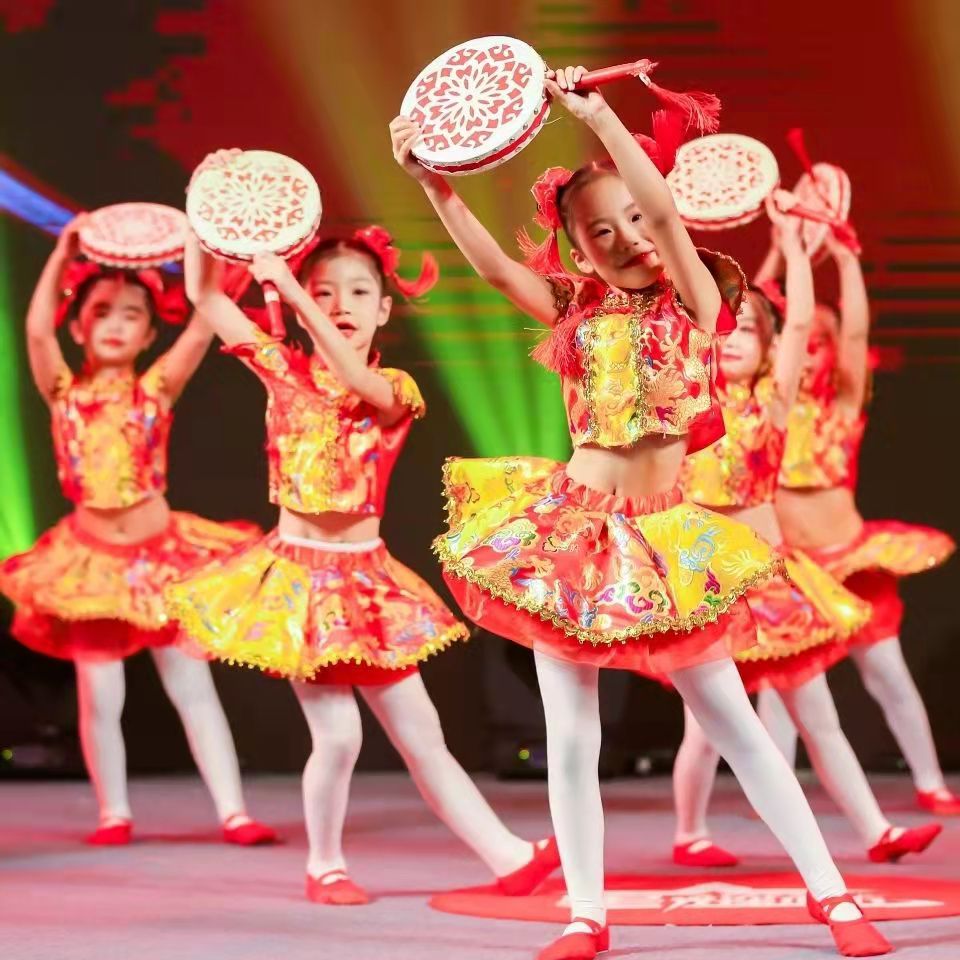 六一儿童节喜庆开门红演出服元 旦说唱中国红太平女儿鼓秧歌表演服