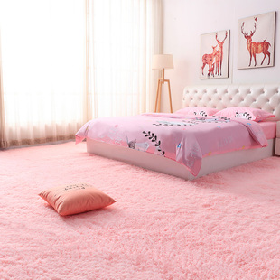 饰可机洗日式 简约纯色床边地垫 粉红色长毛地毯卧室满铺可爱网红装