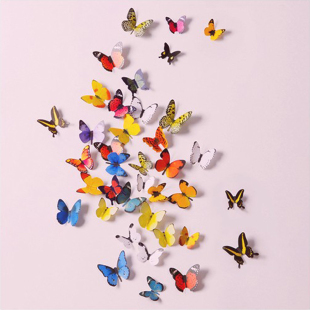 3d彩色假蝴蝶装 饰画小花朵墙贴纸仿真pvc立体道具墙面塑料吊饰品