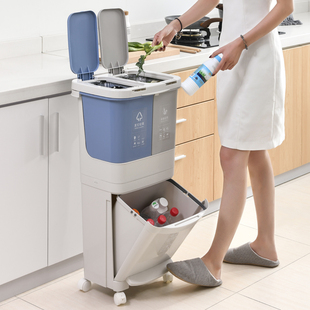 垃圾分类垃圾桶家用干湿分离带盖大号厨余脚踏双层创意厨房垃圾筒