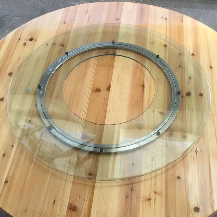 钢化玻璃转盘火锅地锅电磁炉开孔圆桌餐桌空心旋转钢圈转芯圆台面