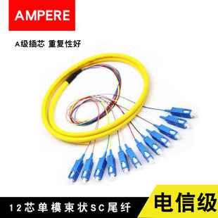 ampere12芯束状尾纤ODF熔接盘SCFCLCSTAPC方头单模光纤跳线电信级尾纤