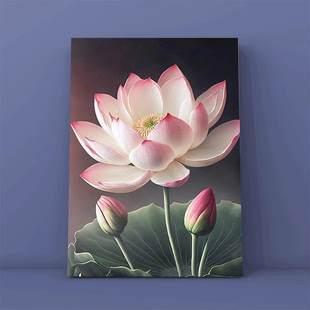 装 饰画高级感手工填充画画 植物花卉diy数字油画填色画荷花新中式