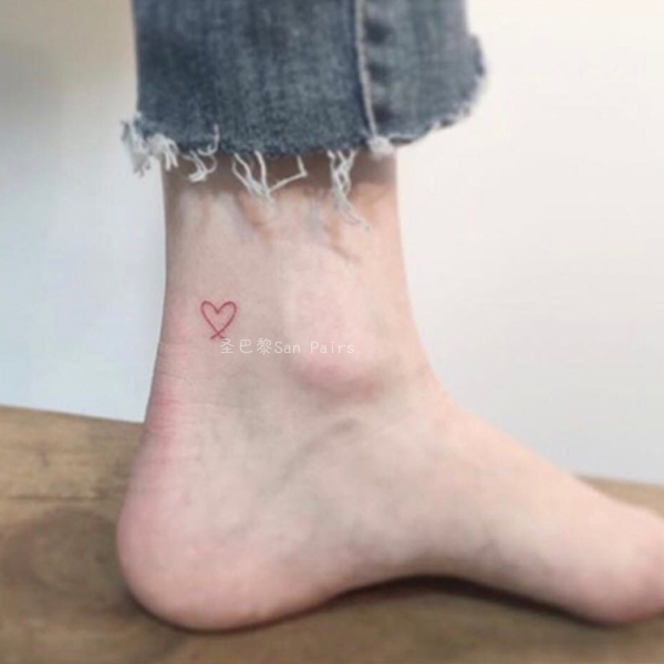 红色简约线条爱心纹身贴纸防水女韩国仿真小清新可爱脚踝个性 文艺