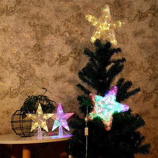 五角星圣诞节装 饰布置LED小彩灯 圣诞树顶灯发光星星灯带电池盒款